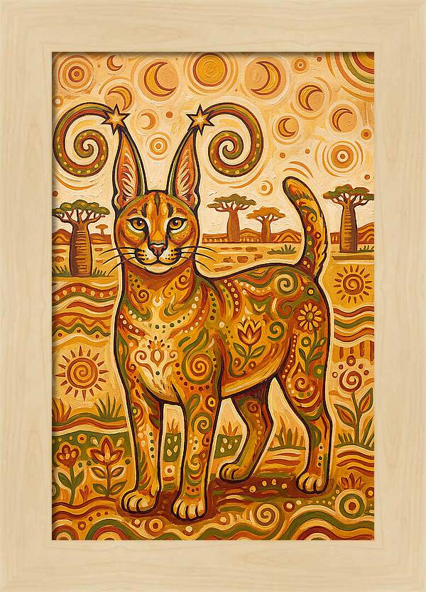 Caracal In Folk Art Style