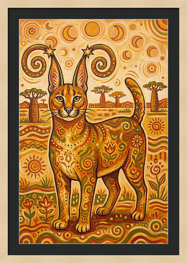 Caracal In Folk Art Style