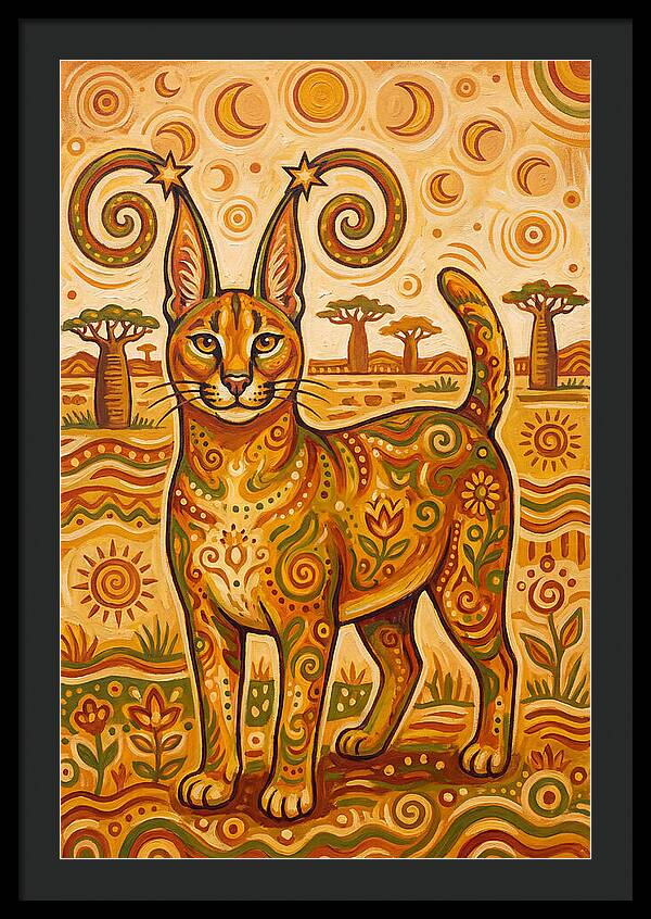 Caracal In Folk Art Style