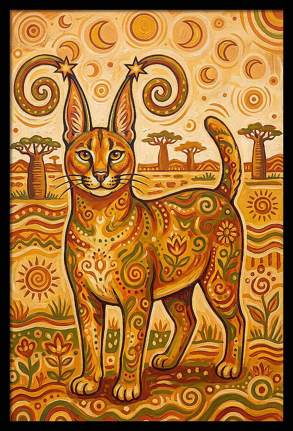 Caracal In Folk Art Style