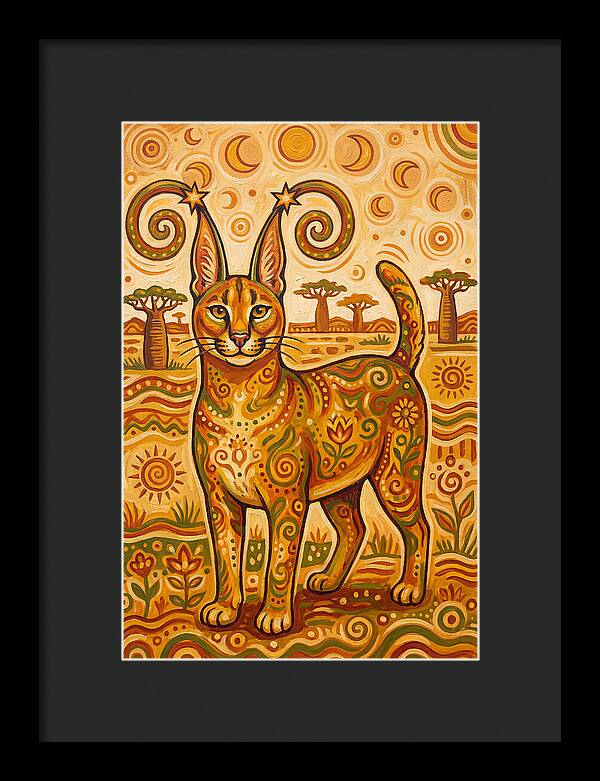 Caracal In Folk Art Style