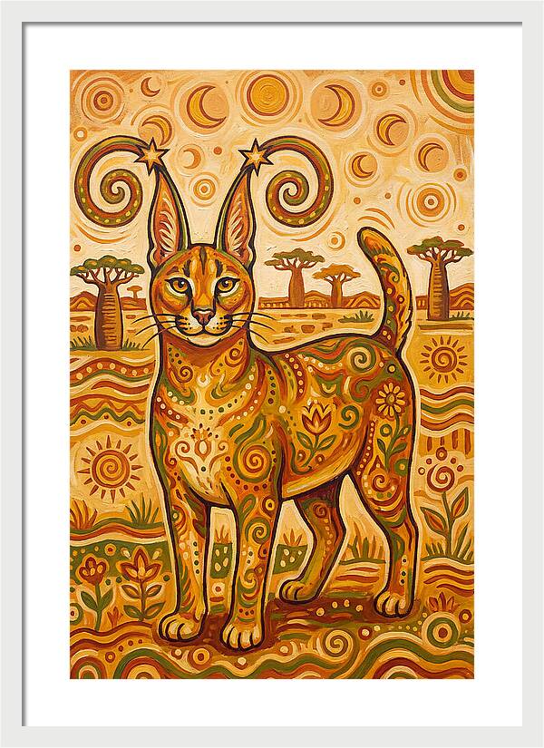 Caracal In Folk Art Style