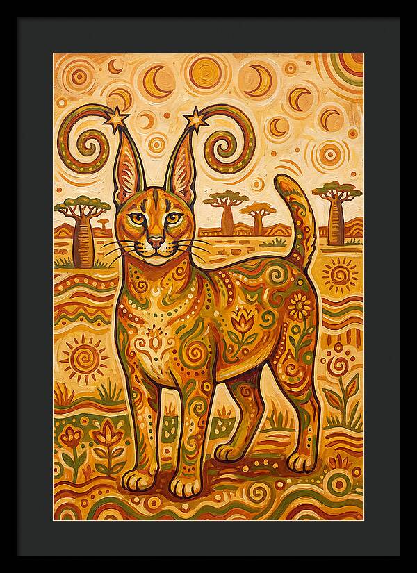 Caracal In Folk Art Style
