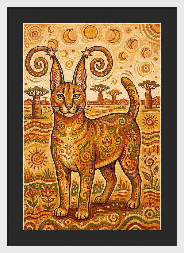 Caracal In Folk Art Style