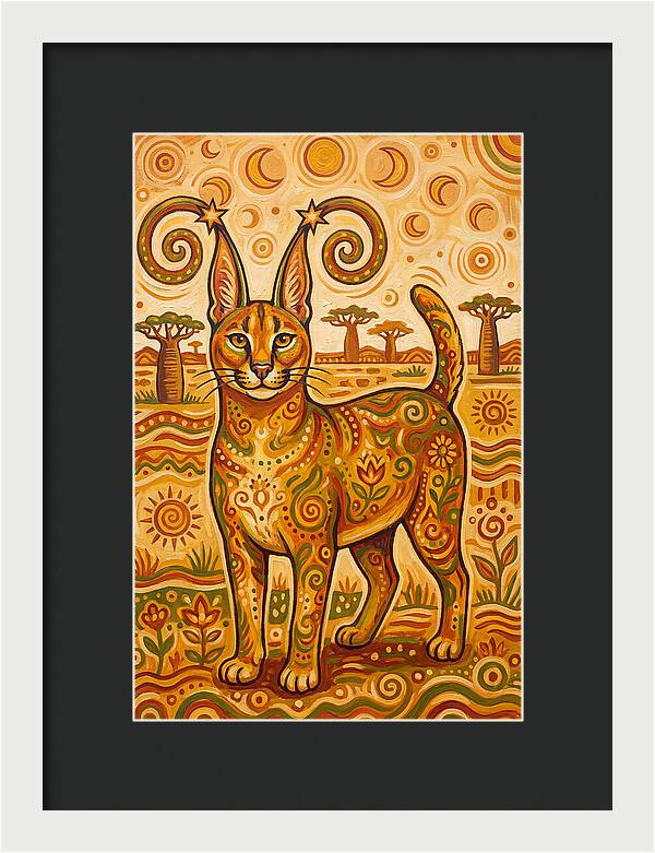 Caracal In Folk Art Style