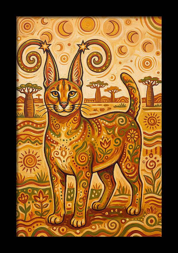 Caracal In Folk Art Style
