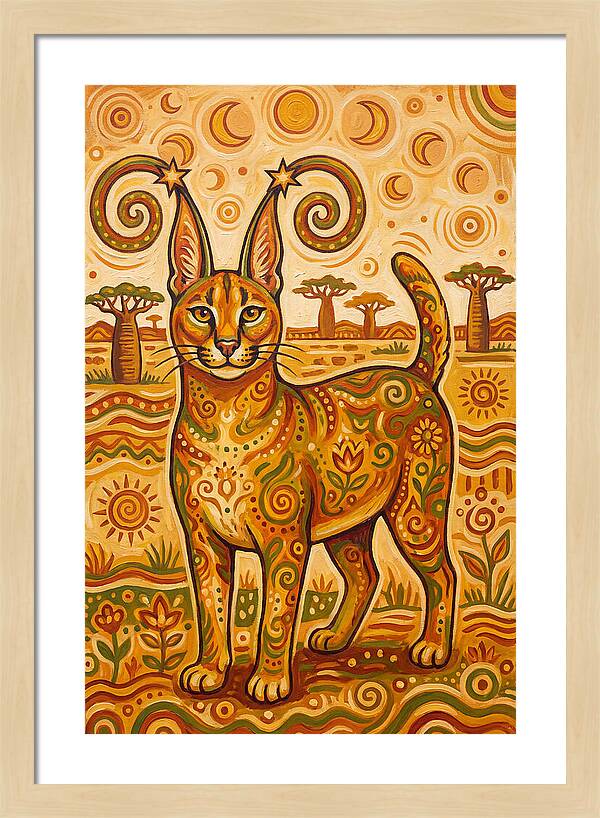 Caracal In Folk Art Style