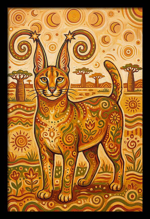 Caracal In Folk Art Style
