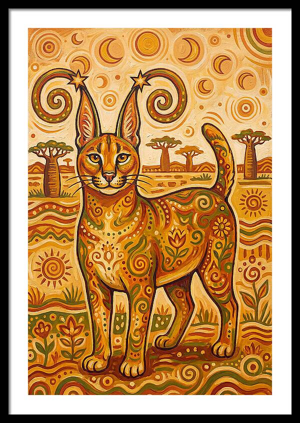 Caracal In Folk Art Style
