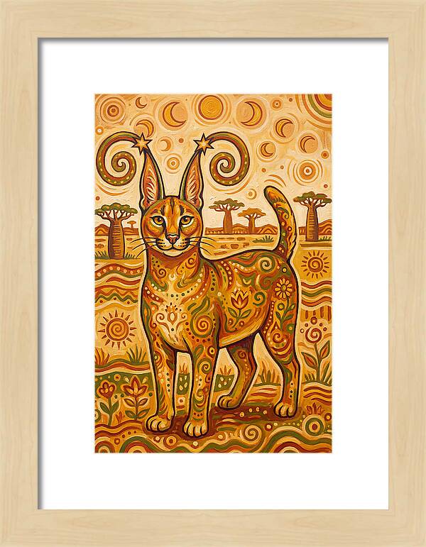 Caracal In Folk Art Style