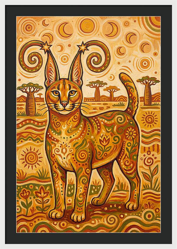 Caracal In Folk Art Style