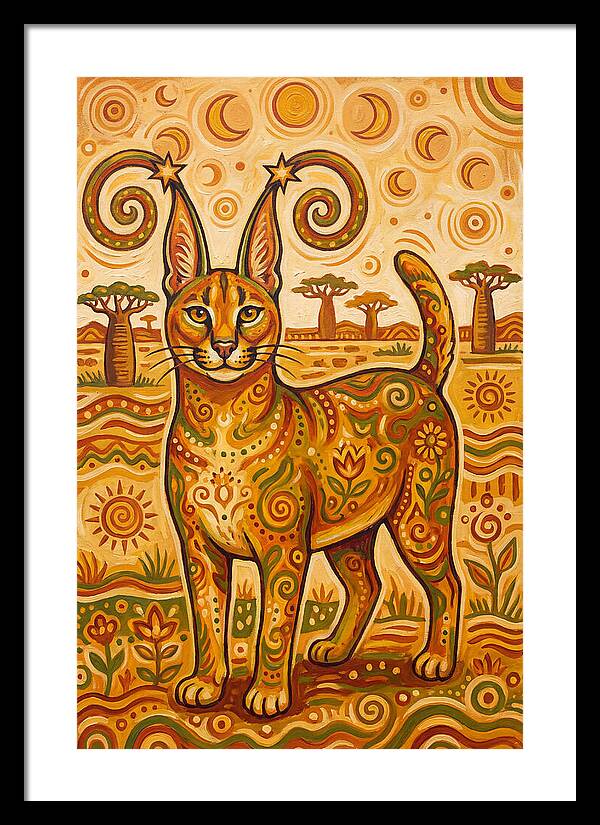 Caracal In Folk Art Style