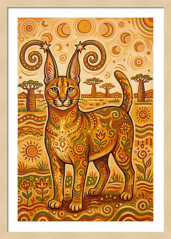 Caracal In Folk Art Style