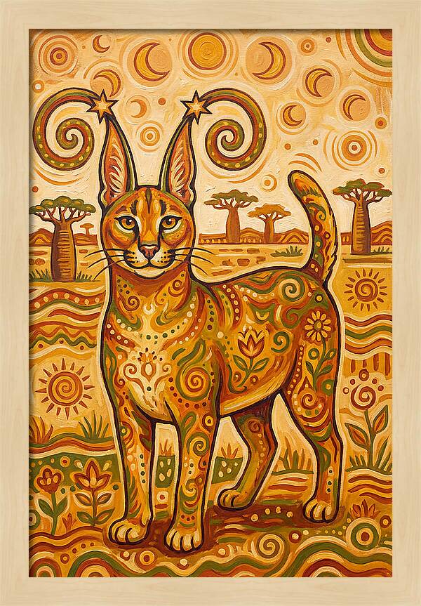 Caracal In Folk Art Style