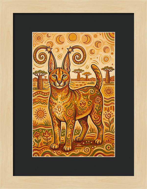 Caracal In Folk Art Style