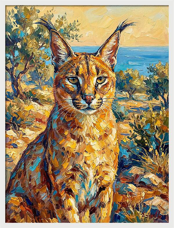 Caracal In Mediterranean Landscape