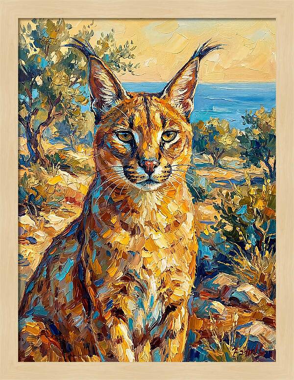 Caracal In Mediterranean Landscape