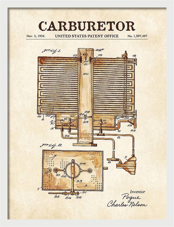 Carburetor Watercolor Patent Us1997497a
