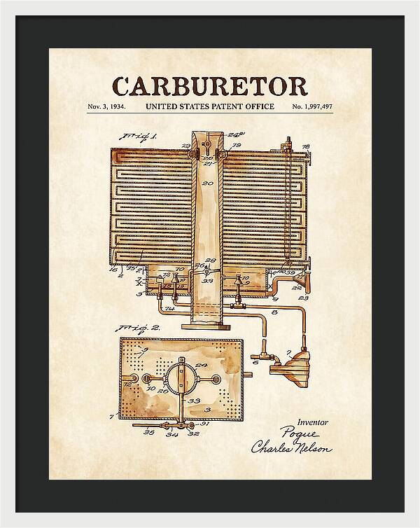 Carburetor Watercolor Patent Us1997497a