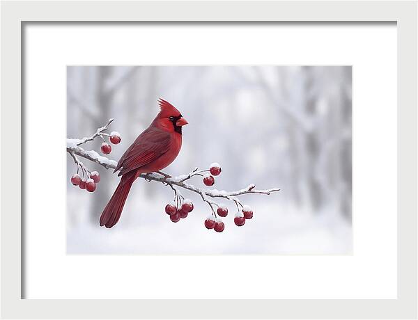 Cardinal On Snowy Branch