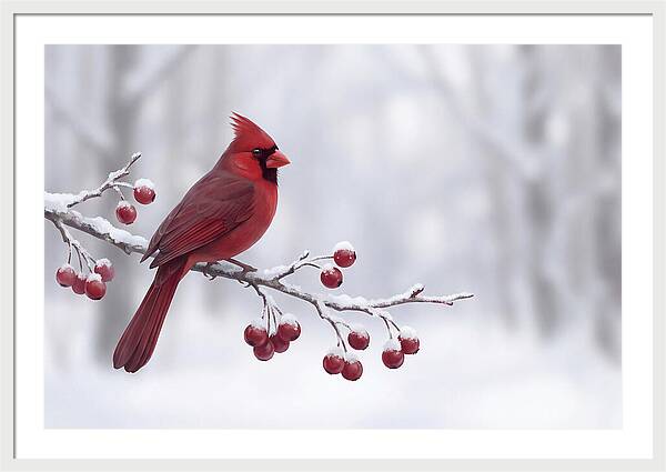 Cardinal On Snowy Branch