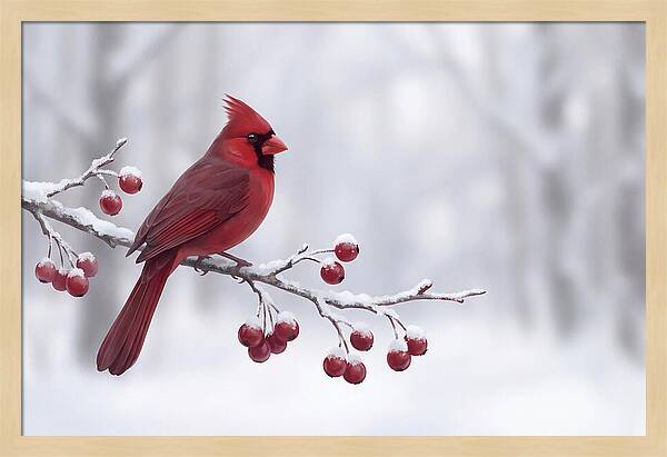 Cardinal On Snowy Branch