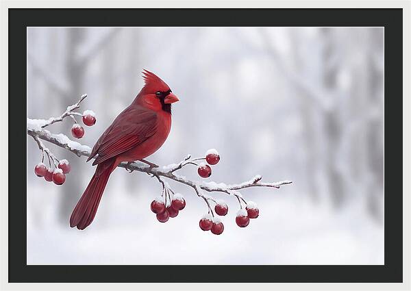 Cardinal On Snowy Branch