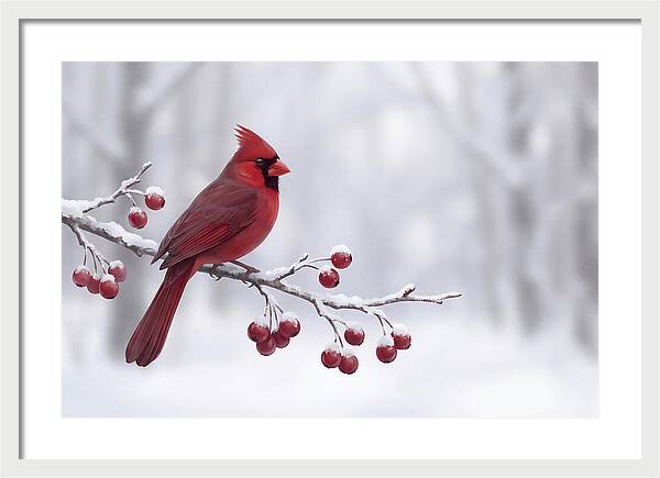 Cardinal On Snowy Branch