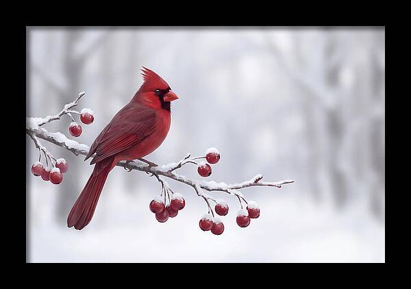 Cardinal On Snowy Branch