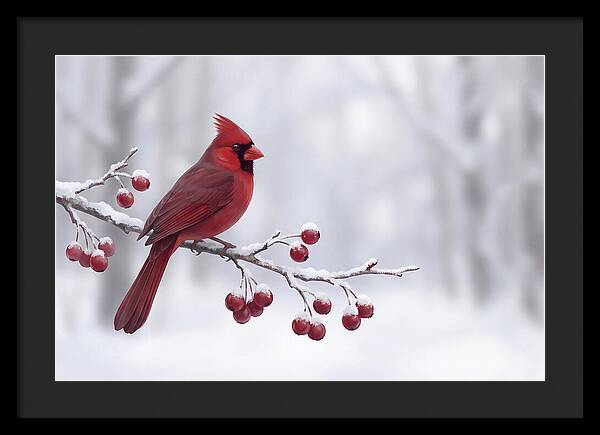 Cardinal On Snowy Branch