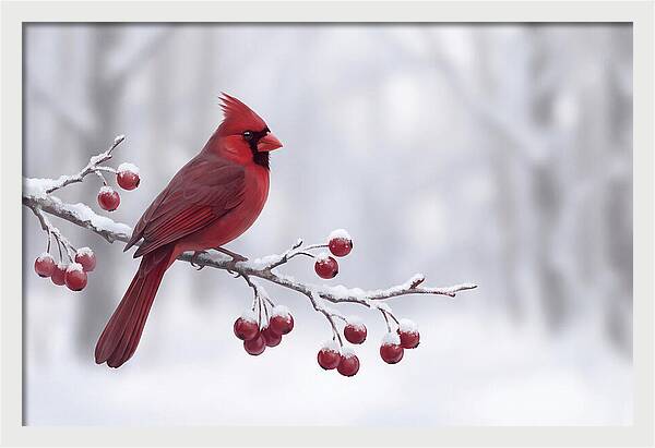 Cardinal On Snowy Branch