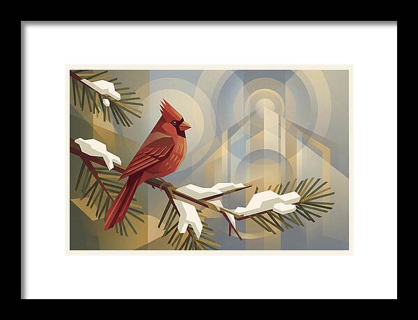 Cardinal On Snowy Pine Branch