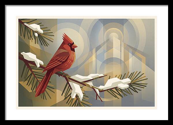 Cardinal On Snowy Pine Branch