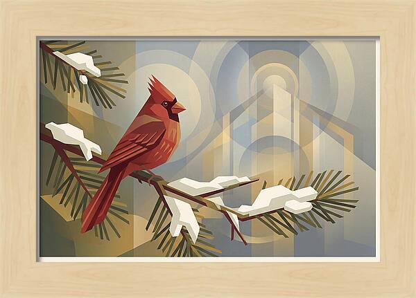 Cardinal On Snowy Pine Branch