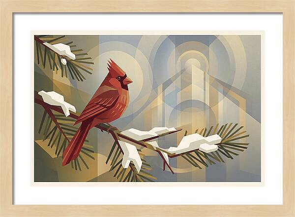 Cardinal On Snowy Pine Branch