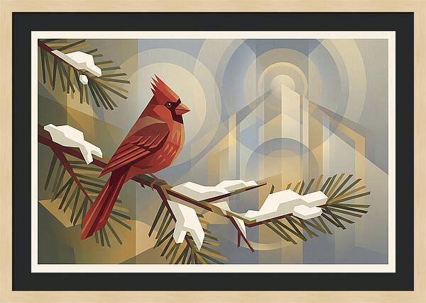 Cardinal On Snowy Pine Branch