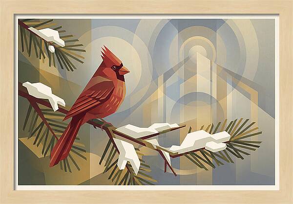 Cardinal On Snowy Pine Branch