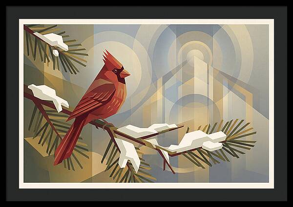 Cardinal On Snowy Pine Branch