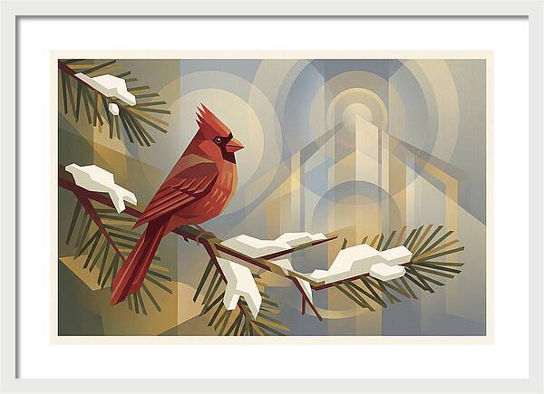 Cardinal On Snowy Pine Branch