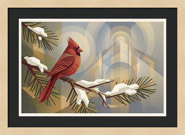 Cardinal On Snowy Pine Branch