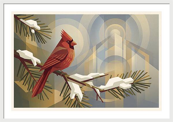 Cardinal On Snowy Pine Branch