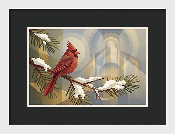 Cardinal On Snowy Pine Branch