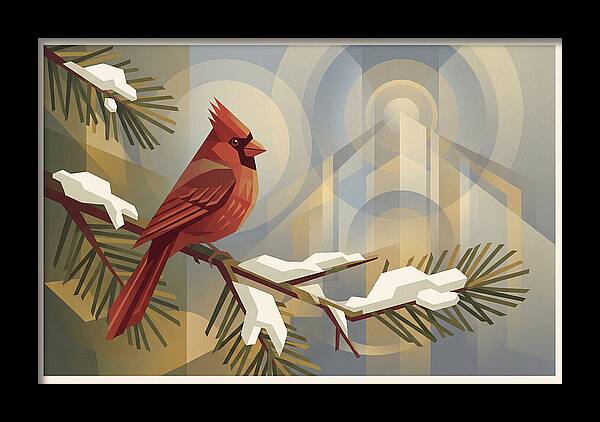 Cardinal On Snowy Pine Branch