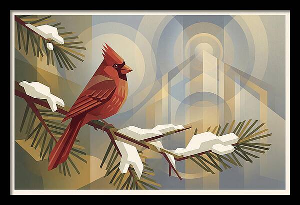 Cardinal On Snowy Pine Branch