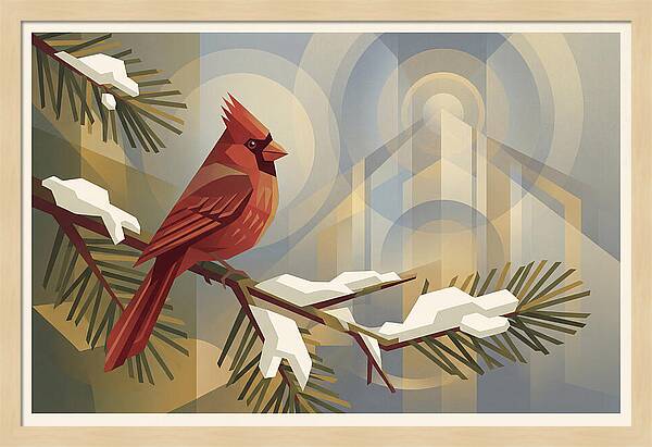 Cardinal On Snowy Pine Branch