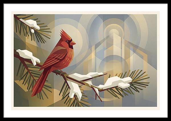Cardinal On Snowy Pine Branch