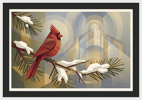 Cardinal On Snowy Pine Branch