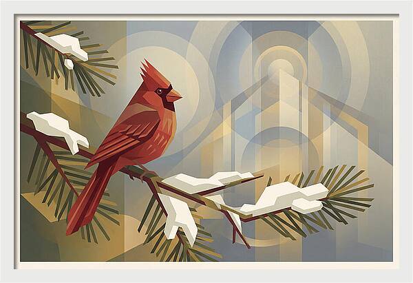 Cardinal On Snowy Pine Branch