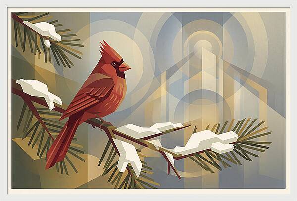 Cardinal On Snowy Pine Branch