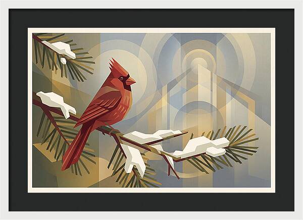 Cardinal On Snowy Pine Branch